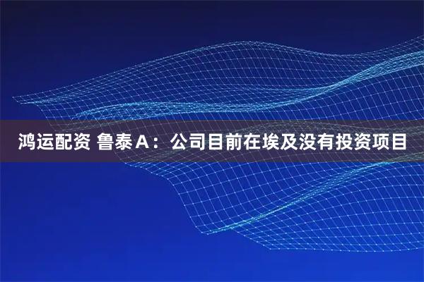 鸿运配资 鲁泰Ａ：公司目前在埃及没有投资项目